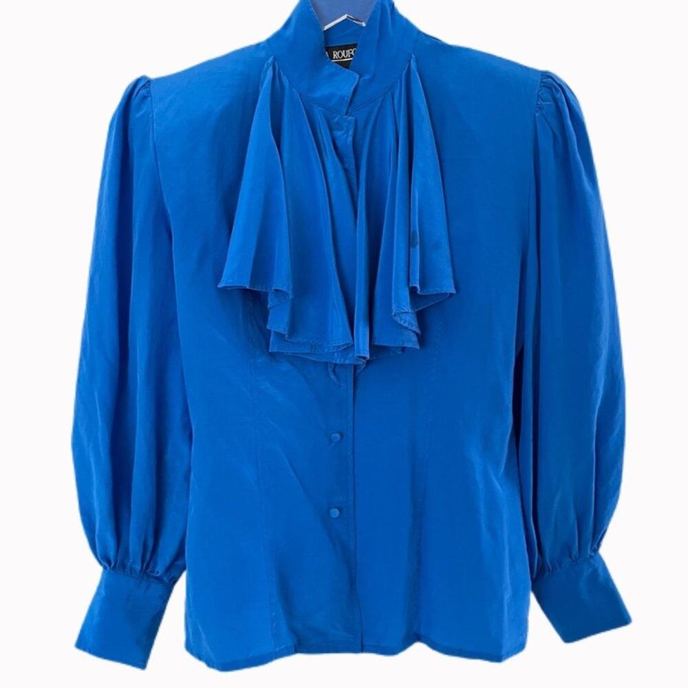 Vintage 80s Della Roufogali Silk Poet Blouse Sz 10